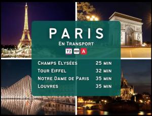 a collage of photos of paris and the eiffel tower at Tout confort prêt de la défense in Bezons