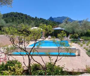 una piscina en medio de un jardín en Freundliches Haus mit Pool und großem Garten, en Buis-les-Baronnies
