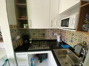 a small kitchen with a sink and a microwave at Marsa-Sidi Bousaid Cosy Authentic Apartment in La Marsa +43 photos