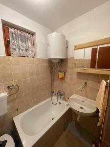 a bathroom with a sink and a tub and a toilet at Vikendica Vukovic in Foča