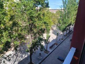 an overhead view of a street with trees and benches at apartamento3 in Benicarló