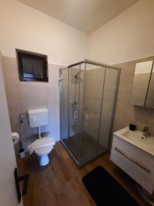 a bathroom with a shower and a toilet and a sink at MaroVito in Supetarska Draga +31 photos