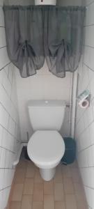 カップ・ダグドにあるAppartement avec parking privé dans résidence les hautes vignesのカーテン付きの白いトイレのあるバスルーム +16枚の写真