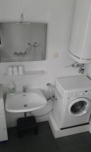 a bathroom with a toilet and a washing machine at Fewo Ossiach in Ossiach