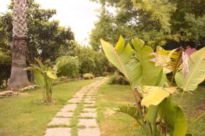 a cobblestone path in a park with plants at Spiaggia LazzarettoHouse in Alghero