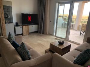 布兹尼盖Appartement de luxe avec vue sur mer的有两张沙发和一台电视的客厅
