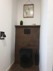 a bathroom with a toilet and a picture on the wall at La Loge in Sinceny
