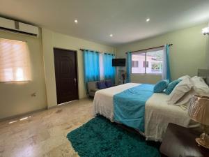 Säng eller sängar i ett rum på Beach Apartment on Samana Bay with Pool, AC, Fast Wi-Fi, Walk to Beach & River, Whale Watching, Near Salto El Limón