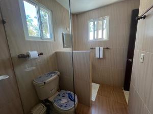 Ett badrum på Beach Apartment on Samana Bay with Pool, AC, Fast Wi-Fi, Walk to Beach & River, Whale Watching, Near Salto El Limón