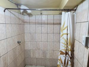 un bagno con doccia con tenda da doccia di Apartamentos y Hostal RUDON #4 a Puerto Cortés