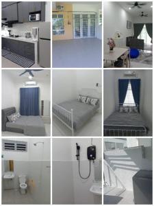 a collage of photos of a kitchen and a living room at Amara Homestay Kuantan Airport in Kuantan