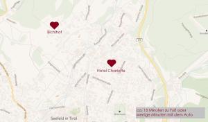 a map of the hospital campus with two hearts at Bichlhof Appartements, mit Wellness im Hotel Charlotte in Seefeld in Tirol