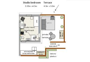 The floor plan of Studio Views Apartment, Cortijo Fruitful Hills