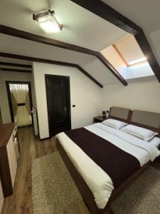 a bedroom with a large bed in a room at Pensiunea Rustic in Borşa