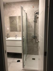 a bathroom with a shower and a sink at Carihuela Beach in Torremolinos