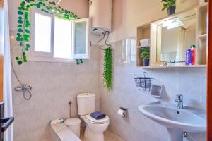 a bathroom with a toilet and a sink and a window at Kodelo summer house in Corfu +24 photos