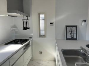 Кухня или мини-кухня в 站前2分 白色浪漫小屋 精致独栋 最多可住4人 免费自行车 有停车位
