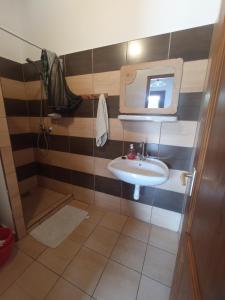 a bathroom with a sink and a mirror at Heni Vend&eacute;gh&aacute;za in Vadna