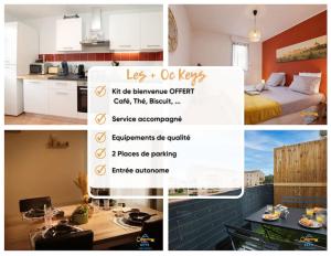 a collage of photos of a kitchen and a bedroom at Superbe Nid Douillet avec Terrasse, Double Parking in Carcassonne