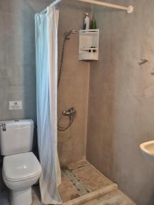 ein Badezimmer mit Dusche, Toilette und Waschbecken in der Unterkunft Apartment A1 in Kalamata