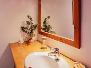 a bathroom with a sink and a mirror at Appartement au centre Les Gets, 3 étoiles, 3 pers, proche télécabines et école de ski - FR-1-671-6 in Les Gets