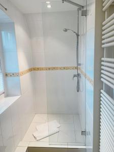 ein Badezimmer mit Dusche mit Glastür in der Unterkunft Landhaus am Watt in Rantum + 4 Fotos