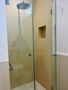 a glass shower with a toilet in a bathroom at B&B L'Agapanto in Capri