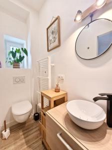 a bathroom with a sink and a mirror on the wall at Family Room in Nice