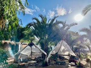 a tent and chairs in front of a waterfall at Garden House Camp 2 in Dahab