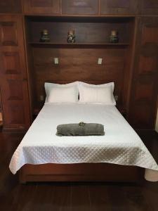 ein Bett mit einem grünen Kissen darüber in der Unterkunft Varanda Itaipava! in Petrópolis + 18 Fotos