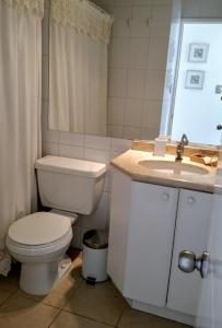y baño con aseo, lavabo y espejo. en Algarrobo Apartment en Algarrobo
