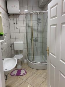 a bathroom with a shower and a toilet and a sink at LUXURY ROOMS BURE in Murter +5 photos