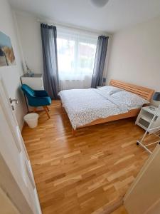 Ένα ή περισσότερα κρεβάτια σε δωμάτιο στο Apartmánový dům se zahradou v klidné části Prahy