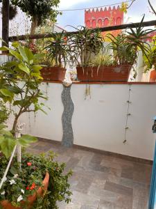 a garden with potted plants on a white wall at La Bella Annacapri in Anacapri