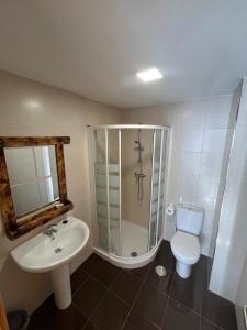 a bathroom with a shower and a sink and a toilet at Fonte da Horta in Arteixo +7 photos