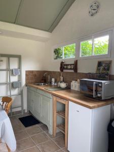 kuchnia z blatem z kuchenką mikrofalową w obiekcie Horse Cottage w mieście Villalet