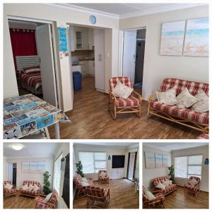 モッセル・ベイにあるCosy beach house in Diazのリビングルームの写真4枚のコラージュ