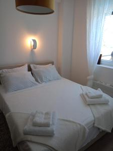 Postel nebo postele na pokoji v ubytování Jagodina Apartman Nastasija- gleda na Aqva park