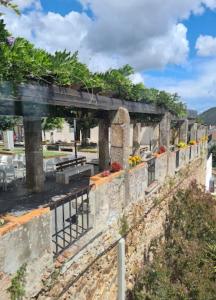 a stone wall with plants on top of it at Casa Vila Rosa in Penacova +25 photos