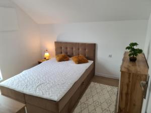 Postel nebo postele na pokoji v ubytování Mazurska Tajemnica 3 - Domek E