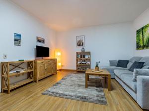 BuchholzFerienwohnung in der Mecklenburger Seenplatte的客厅里有一张沙发和一台电视