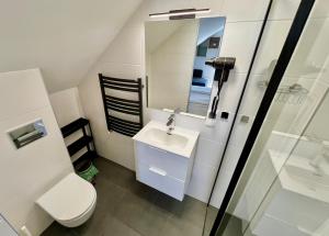 a bathroom with a sink and a toilet at B&B Fajne Miejsce in Łeba