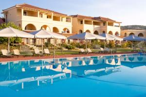 a view of the hotel from the pool at Aktaion Resort in Gythio