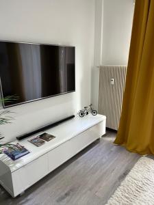 a living room with a large flat screen tv at Superbe appartement lumineux avec parking gratuit in Wintzenheim