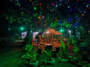 a garden at night with a gazebo and lights at Rainbow Villa Nilaveli in Nilaveli