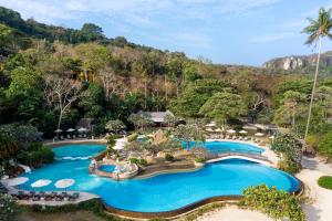 an aerial view of the pool at the resort at SAii Phi Phi Island Village in Phi Phi Islands