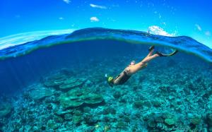 a person swimming in the ocean under the water at SAii Phi Phi Island Village in Phi Phi Islands
