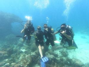 a group of people are scuba diving in the ocean at SAii Phi Phi Island Village in Phi Phi Islands