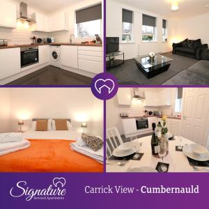 a collage of photos of a kitchen and a living room at Signature - Carrick View in Cumbernauld