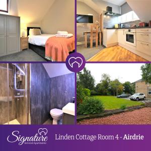 a collage of photos of a kitchen and a bedroom at Signature - Linden Cottage Room 4 in Airdrie